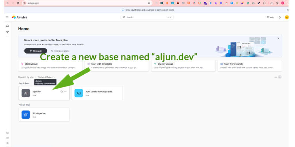 Create a new base named “aljun.dev”